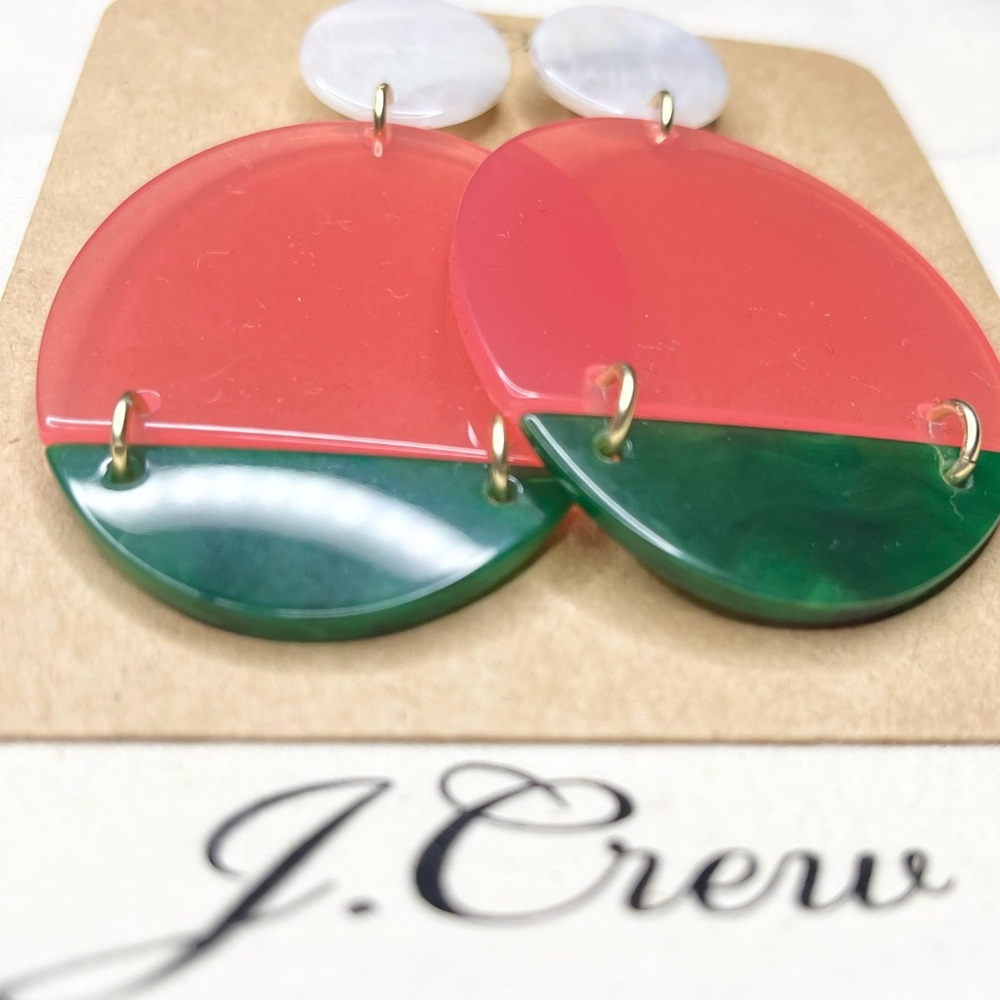J. Crew Bold Modern Pink, Green & White Spring Statement Lucite Earrings - Picture 4 of 5